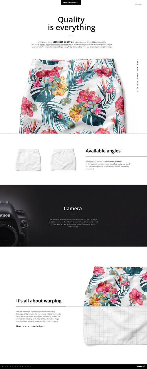 Top view of a women’s polyester skirt mockup featuring a vibrant tropical floral pattern on a white background.