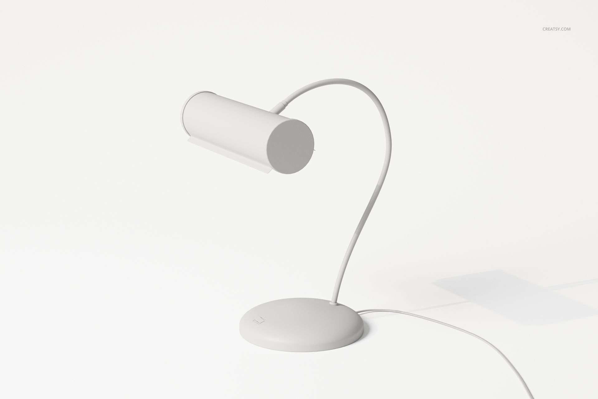 Curved Art Nouveau lamp with a cylindrical shade and slender stem, shown in a front angled view on a white surface.