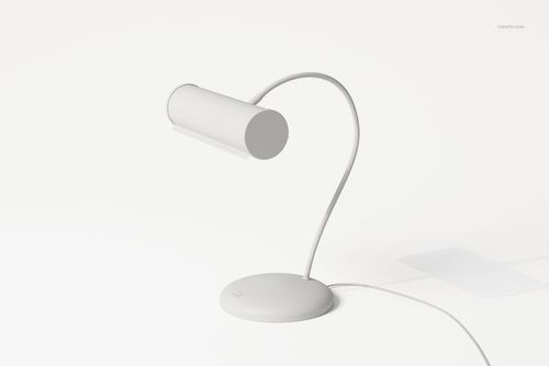 Curved Art Nouveau lamp with a cylindrical shade and slender stem, shown in a front angled view on a white surface.