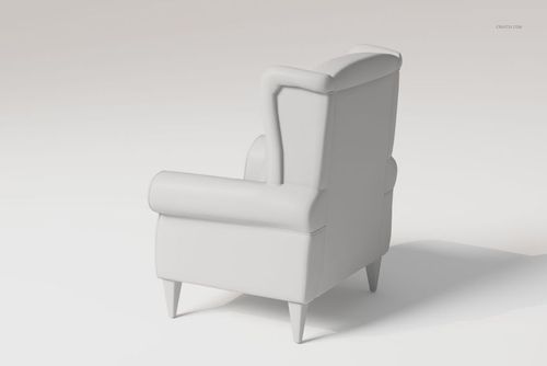 Wingback chair 3D model in solid white, shown from a rear angle on a plain light background.