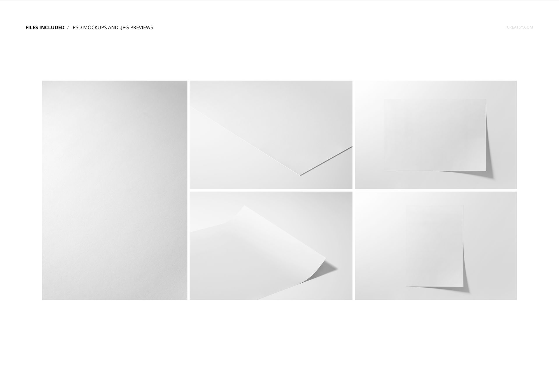 Six views of blank fine art cotton print mockups, including front, angled, and close-up perspectives on white backgrounds.