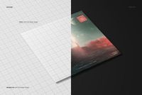 Angled view of a vinyl record album cover mockup, half on a dark surface and half on a grid background.