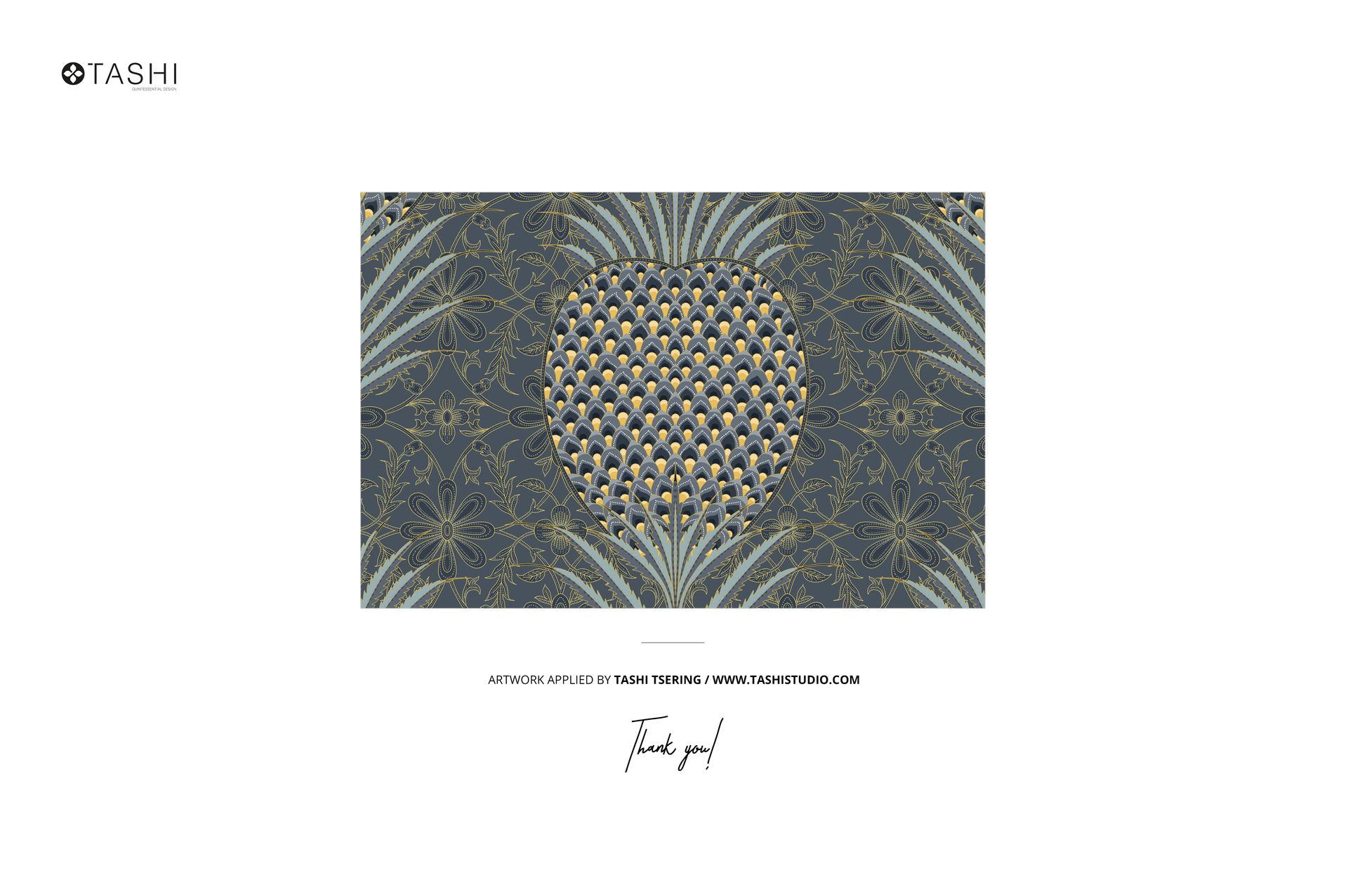 Traditional style bathroom mockup featuring a rectangular wall with ornate gold and blue patterned wallpaper in a front view.