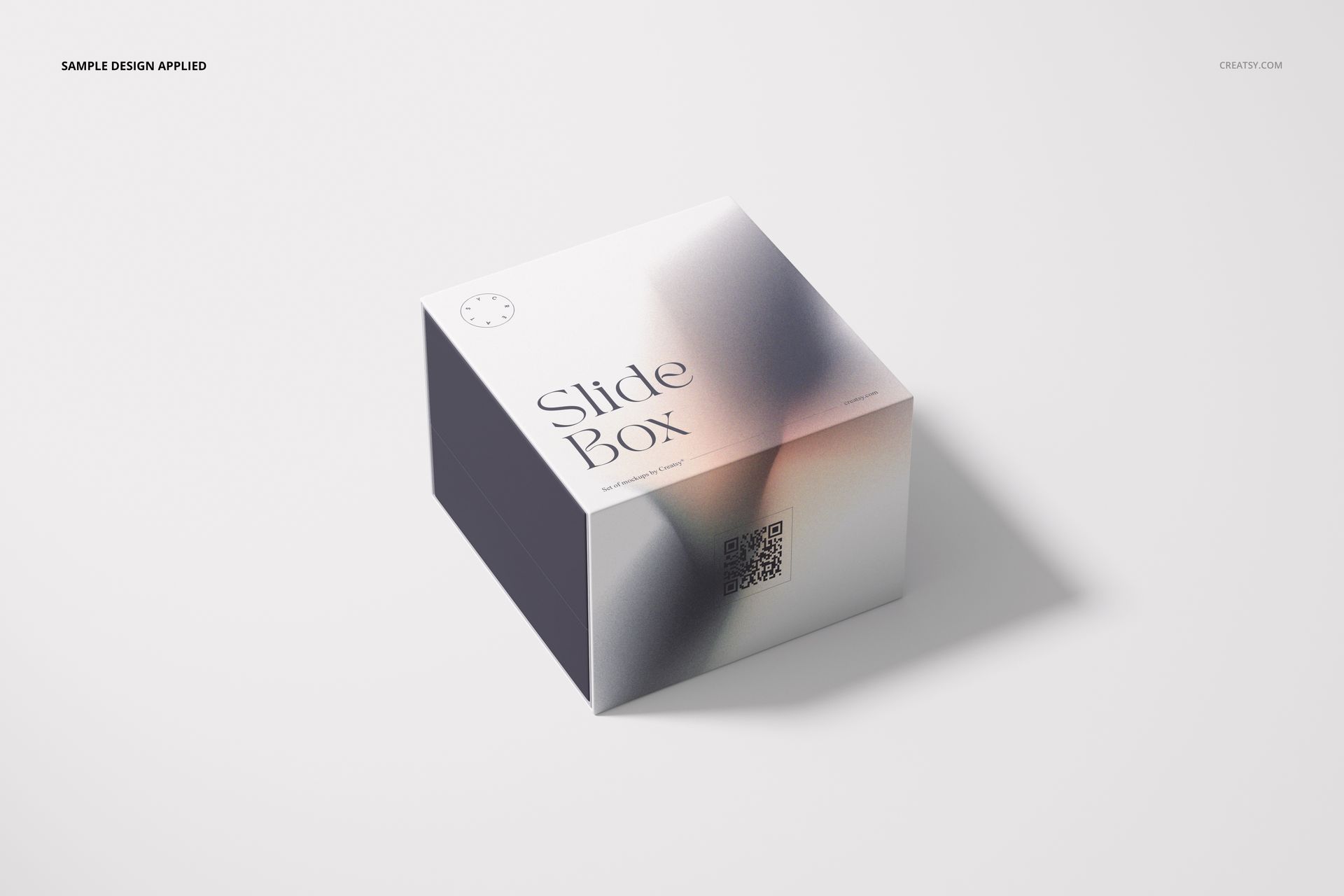 Mockup of a square slide gift box with soft gradient colors, viewed from above on a clean white background.