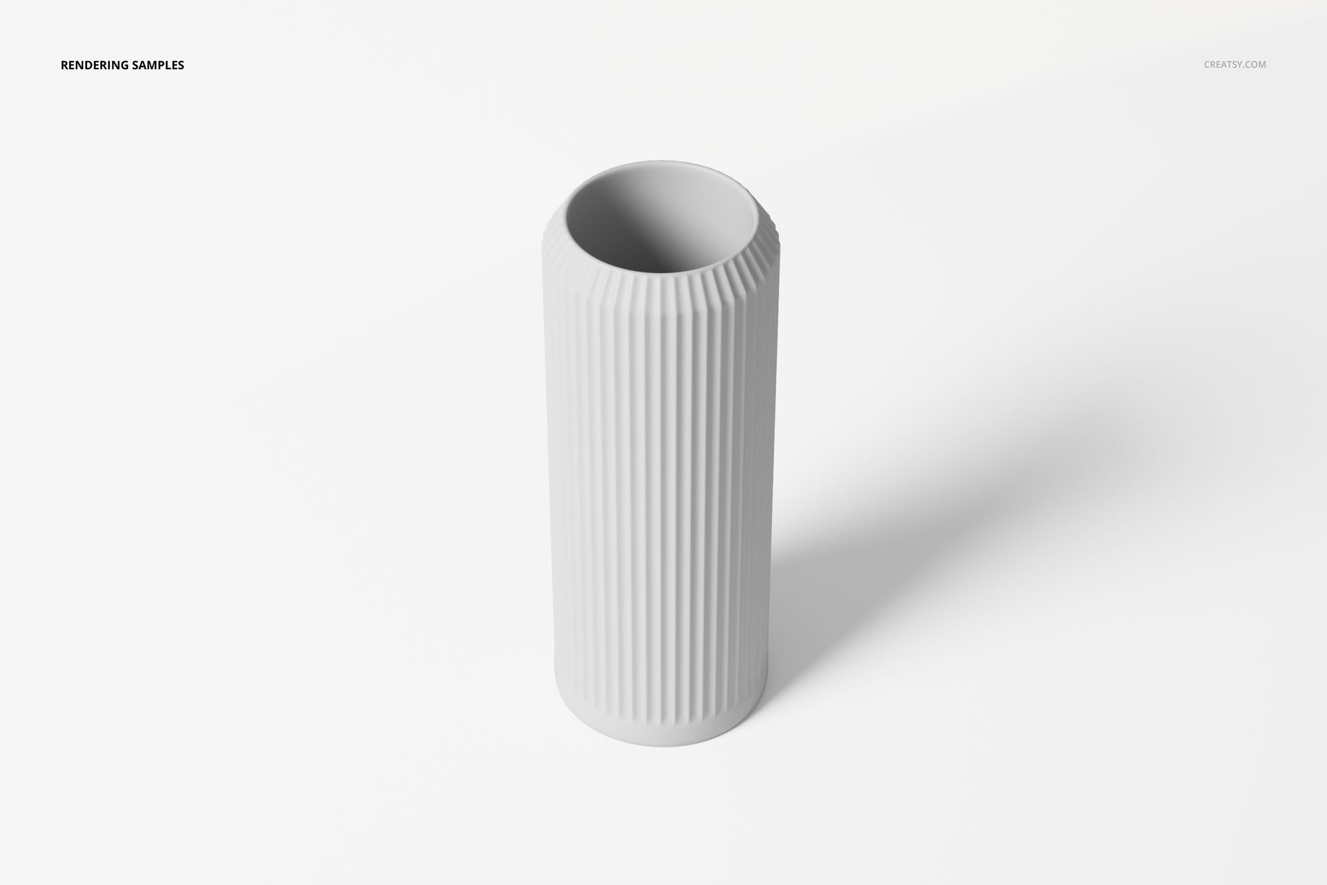 Grooved cylinder vase in matte white, shown from a top angle on a plain white background with soft shadows.
