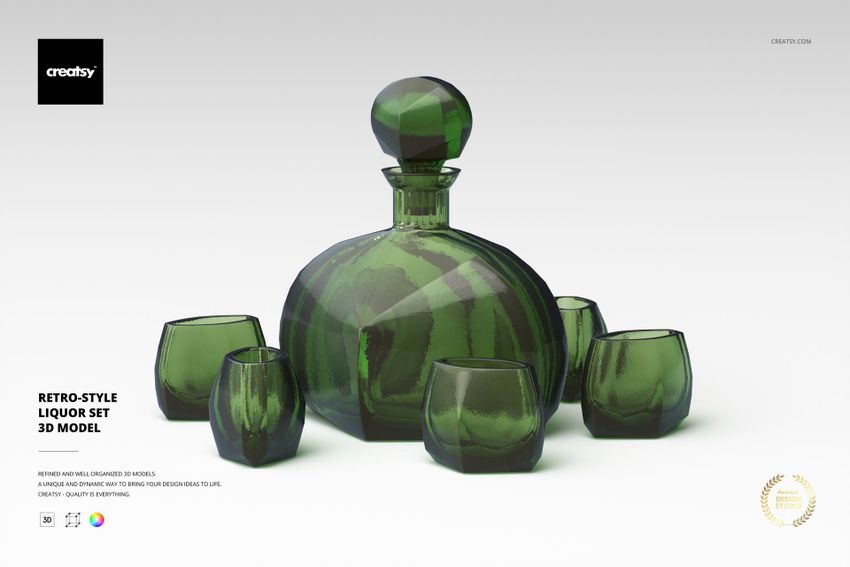Retro-style Liquor Set 3D Model - mockup screenshot 1
