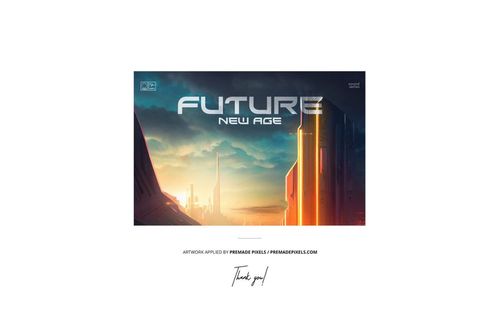 Front view of a vinyl record cover mockup featuring a futuristic cityscape with warm and cool color segments.