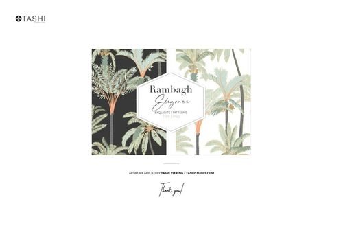 Mockup scene featuring an armchair and floor lamp in a modern interior, with palm leaf artwork displayed on the wall.