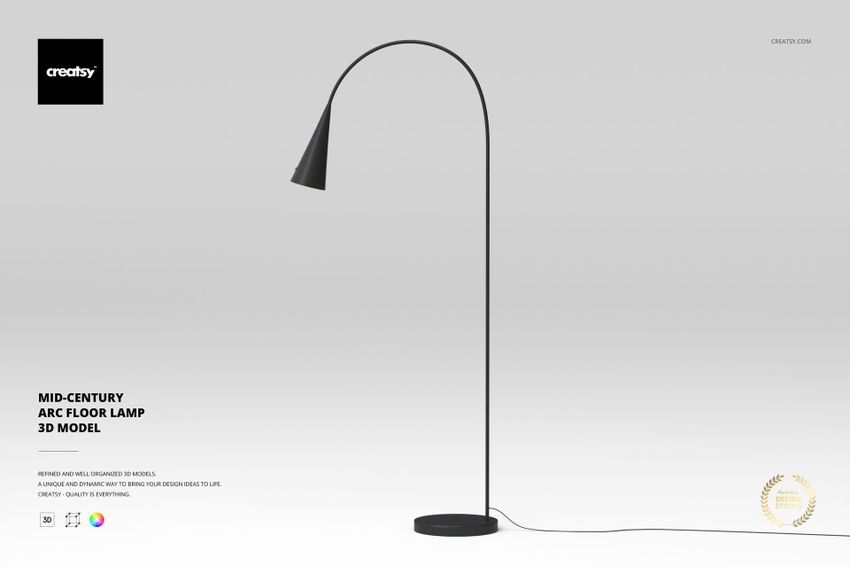Mid-Century Arc Floor Lamp 3D Model - mockup screenshot 1