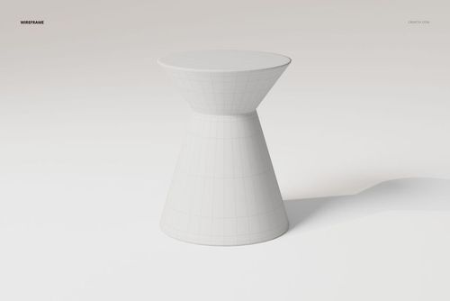 Hourglass-shaped end table in white wireframe style, shown from a front angle on a plain light background.
