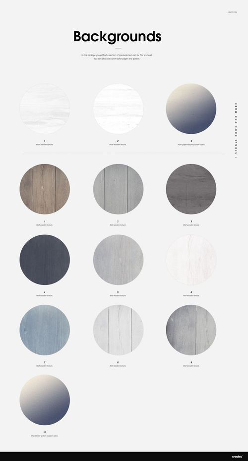 Selection of oval-shaped wooden backgrounds in various shades of gray, blue, and white, arranged on a light surface.