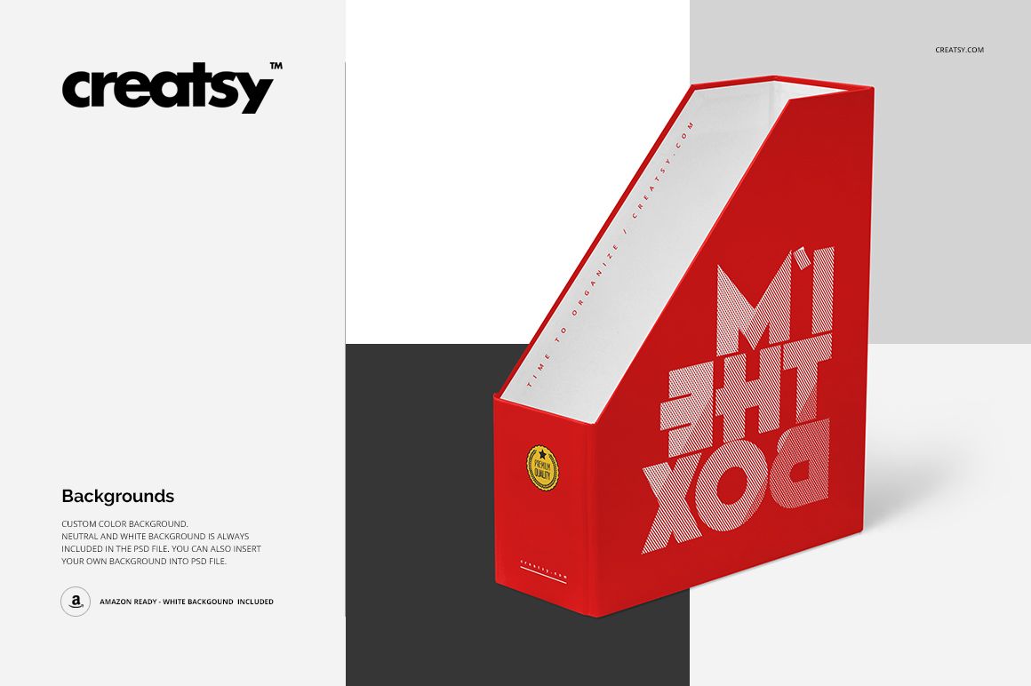 Stationery mockup featuring a red file holder with white lettering, presented at an angle on a clean white surface.