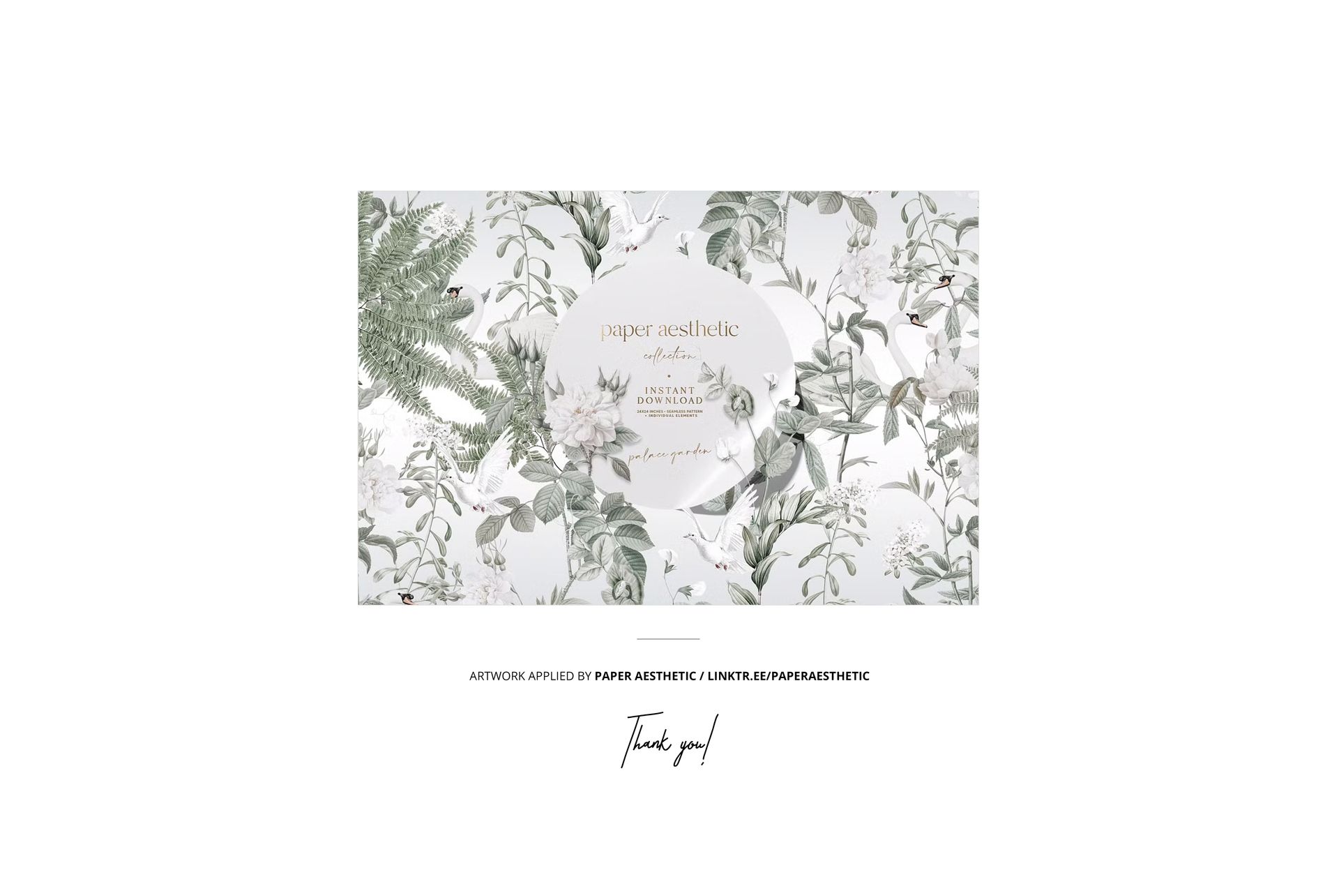 Provence style kitchen PSD mockup featuring a botanical pattern with green leaves and white flowers on a light background.