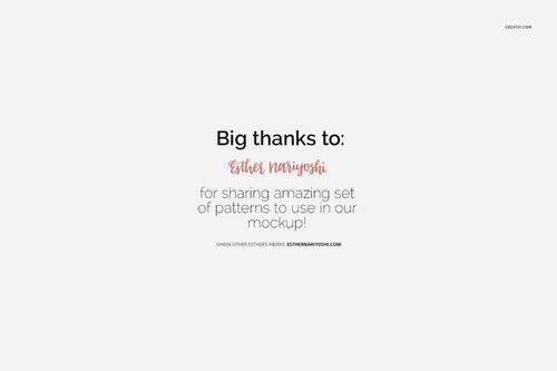 Centered text on a white background thanking Esther Nariyoshi for sharing patterns used in the tin canister mockup set.