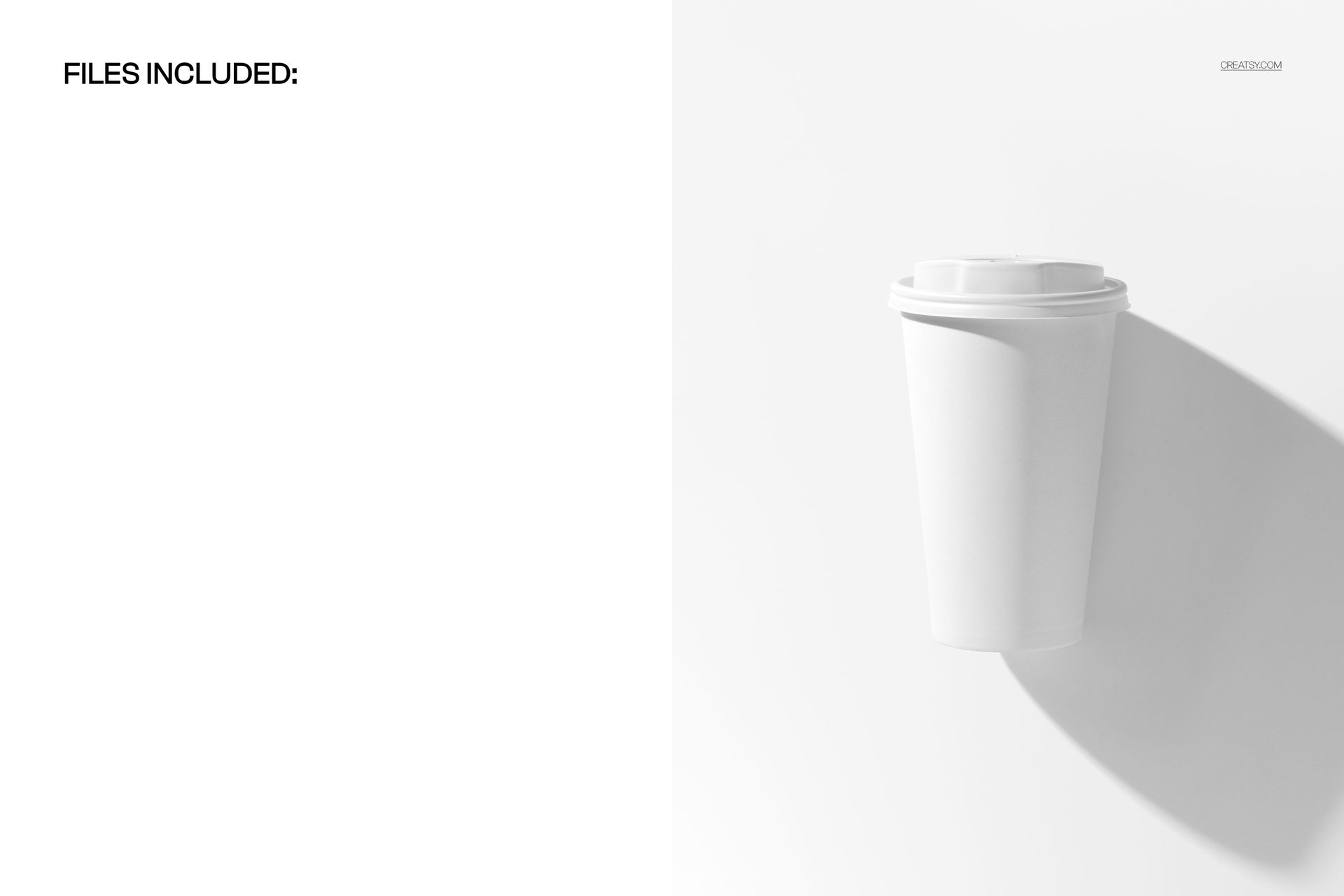 Top view of a white paper coffee cup with lid casting a shadow on a plain light background, PSD mockup style.