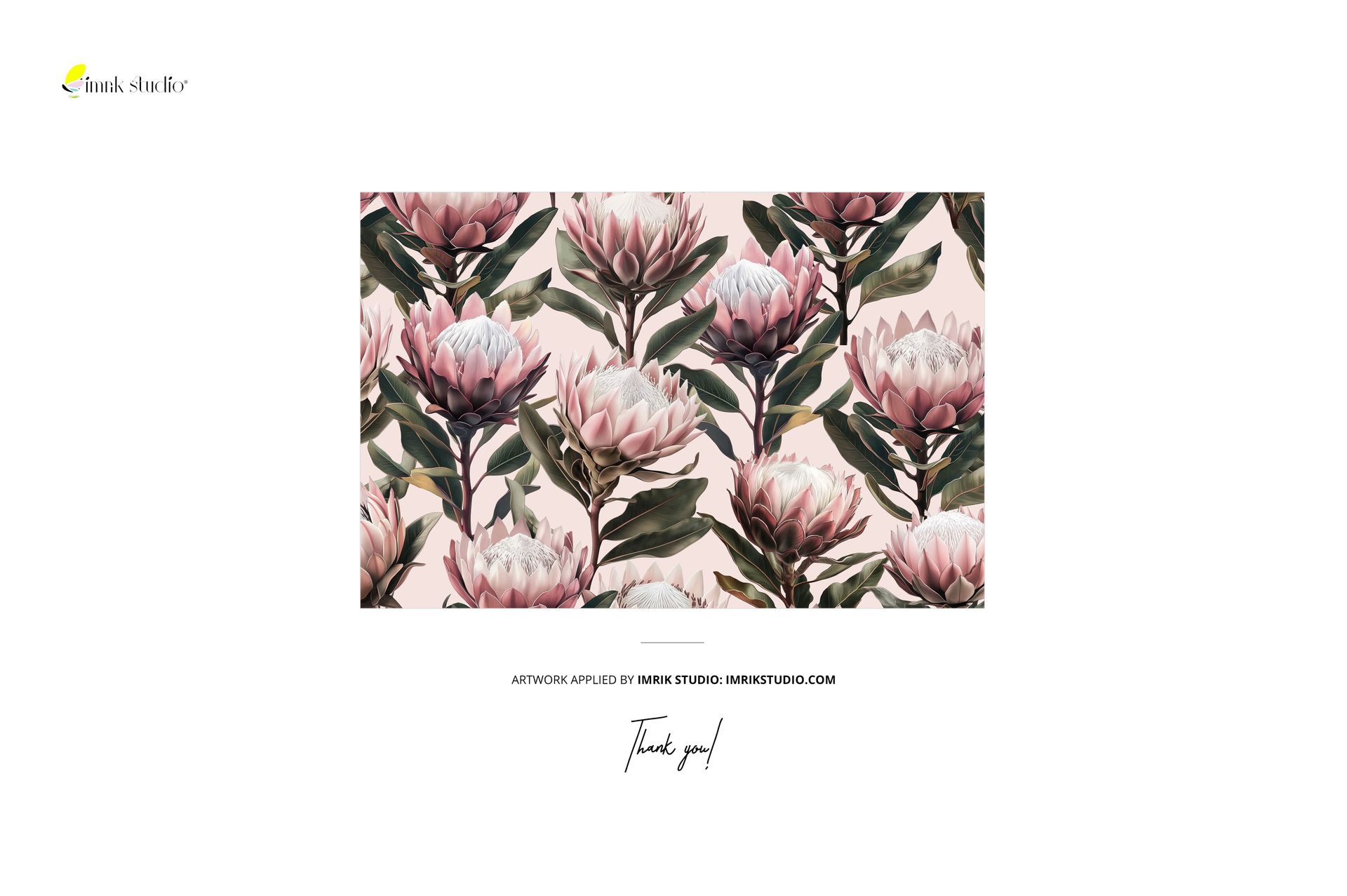 PSD mockup showing layered fabrics with a floral motif of pink protea blossoms and leafy accents, centered on white.