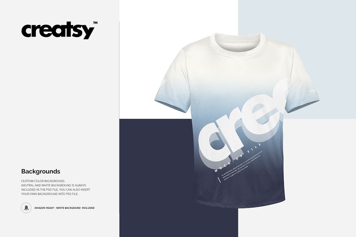 Kids t-shirt mockup with short sleeves, featuring a blue and white gradient design, displayed front view.
