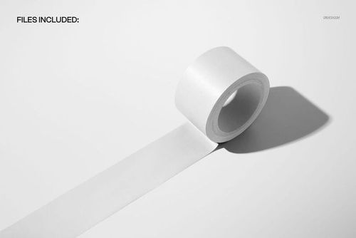 PSD mockup of an unrolled wide masking tape roll, displayed diagonally on a plain white background.