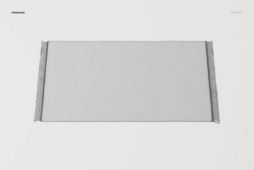 Rectangular vintage fringe rug in light gray with subtle grid texture, shown from a top view on a white background.