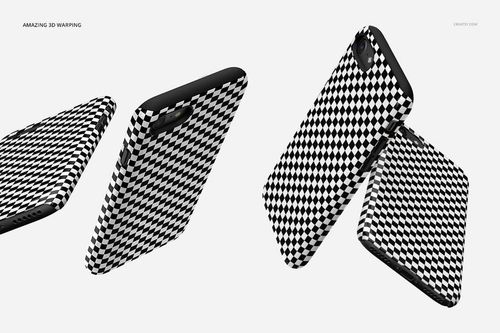 iPhone 7 tough and snap cases featuring a bold black and white checkered design, displayed in a PSD mockup.