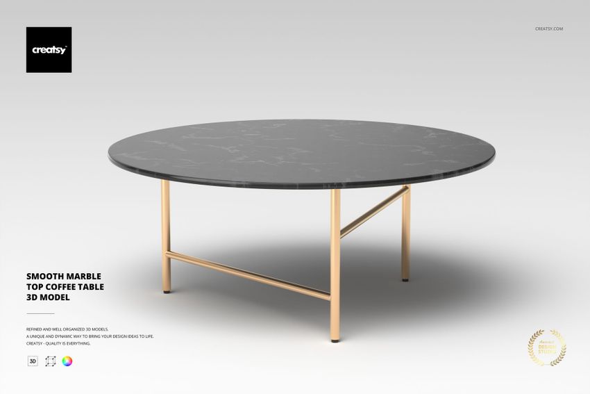 Smooth Marble Top Coffee Table 3D Model - mockup screenshot 1