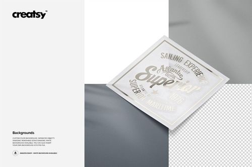 Square decal sticker mockup with metallic gold design, shown on a gray background with transparent area.