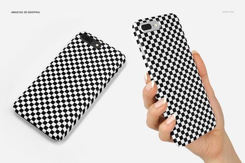 iPhone 7 Plus or 8 Plus plastic case mockup with black and white checkerboard pattern, shown on white background.