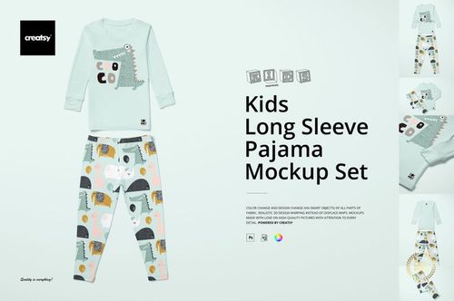 Kids Long Sleeve Pajama Mockup Set - mockup preview 1