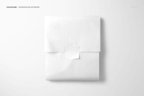 White tissue paper folded into a square shape and sealed with a square sticker, displayed flat in a PSD mockup scene.