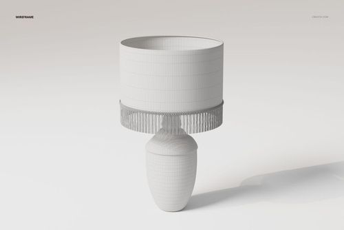 Front view of a vintage table lamp 3D model in wireframe style, featuring a round shade and decorative base.