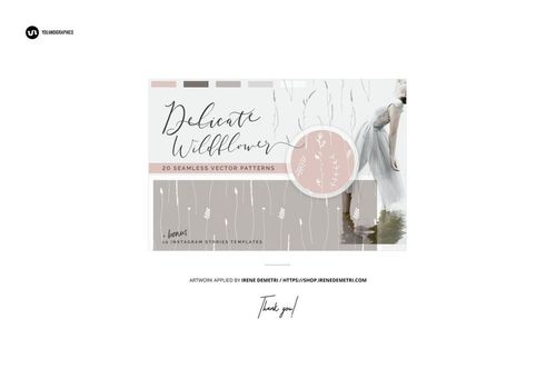 Front view of tissue paper mockup set featuring delicate wildflower patterns in soft pastel colors on a neutral background.
