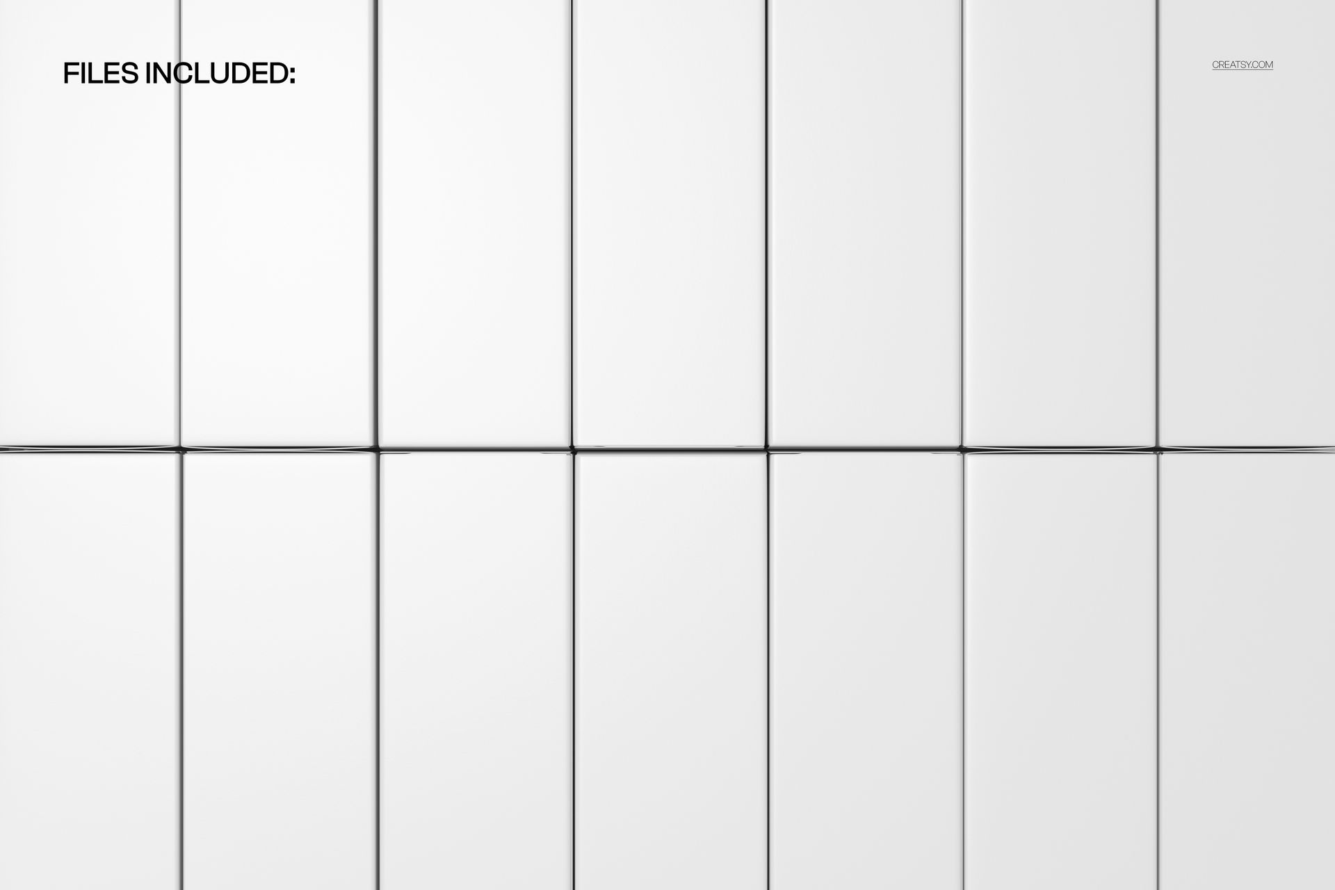 Front view of multiple white packaging boxes arranged in a grid pattern, shown in a clean mockup scene.