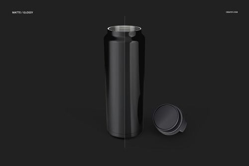 Tall insulated stainless steel tumbler with a removable lid shown on a dark background, front view mockup.