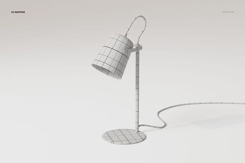 Minimalist desk lamp 3D model with grid texture, shown from a side view on a plain white background.