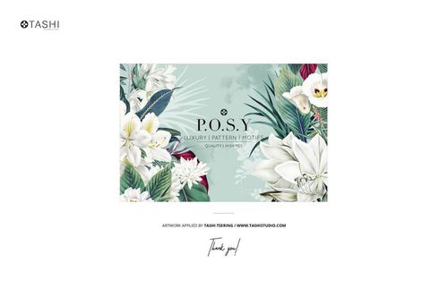 Front view of a mailer box mockup with a floral pattern featuring white lilies, orchids, and green leaves on a light teal background.
