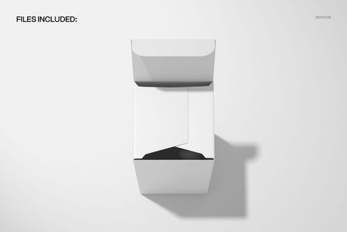 Top view of an open white carton box mockup with lid flaps spread, set against a plain light background.