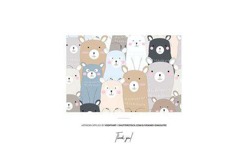 Crib sheet mockup featuring a front view of a playful bear pattern in pastel colors on a white background.