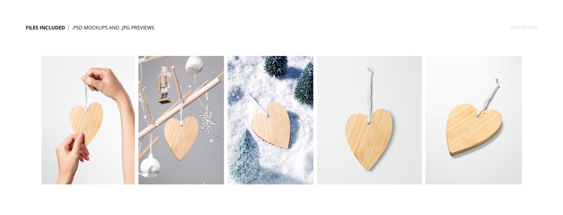 Printful Heart Wooden Ornaments Mockup Set - mockup screenshot 2