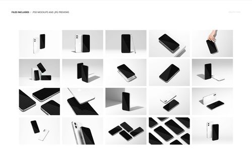 Set of iPhone 12 mockups in various positions, showing black screens on white backgrounds from multiple angles.