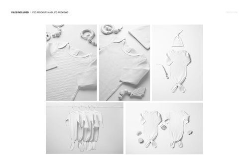 Baby ribbed knotted gowns and matching hats displayed in various mockup arrangements with soft props on a white background.