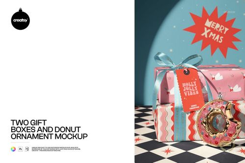 Two Gift Boxes and Donut Ornament Mockup - mockup preview 1