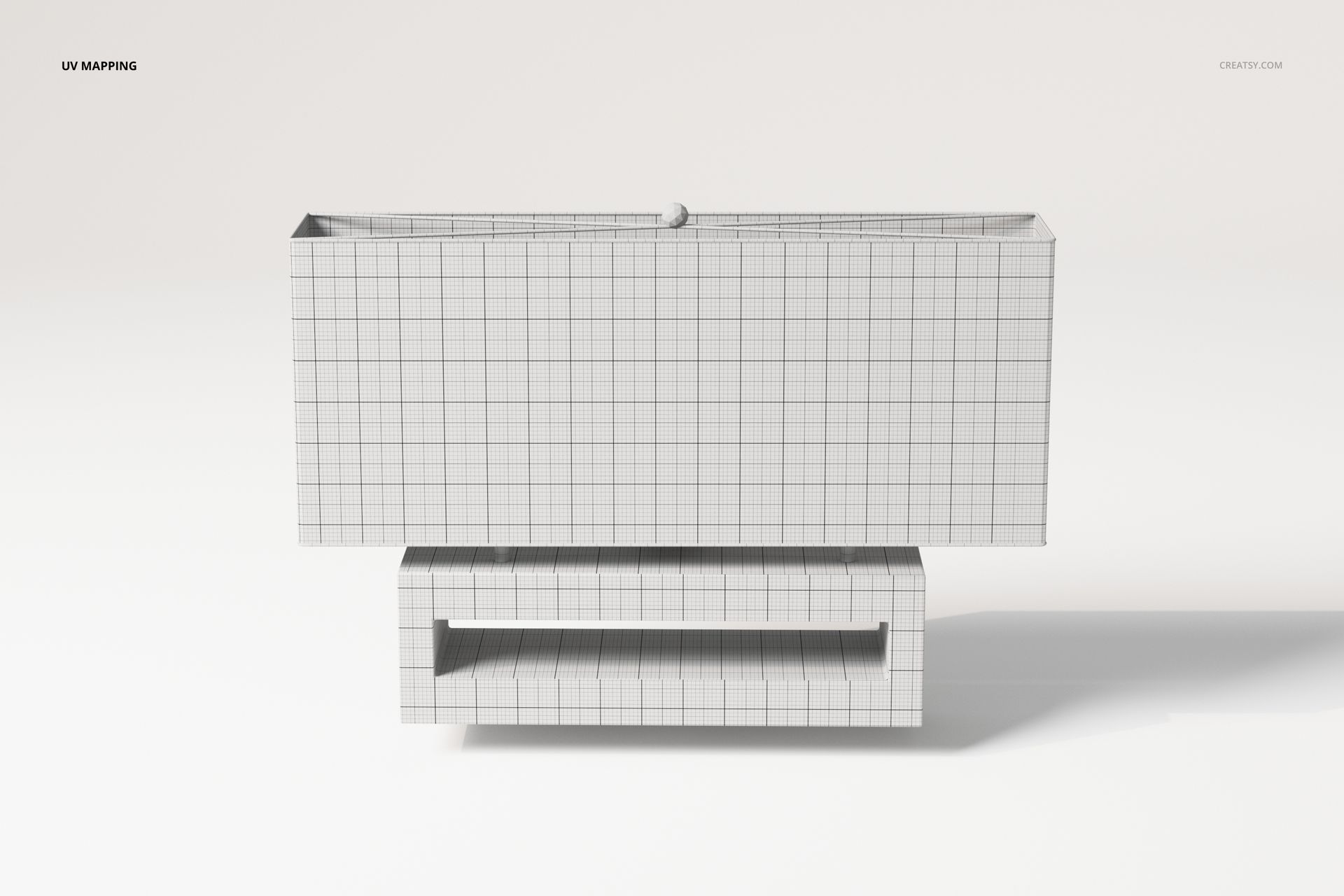 Front view of a modern rectangular wall lamp 3D model with a grid pattern on a plain white background.
