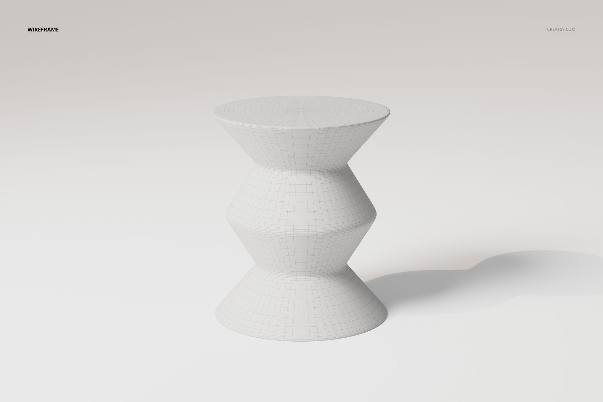 Scandinavian coffee tray table 3D model in white wireframe, geometric hourglass shape, front view on plain background.