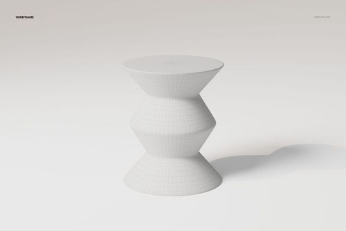 Scandinavian coffee tray table 3D model in white wireframe, geometric hourglass shape, front view on plain background.