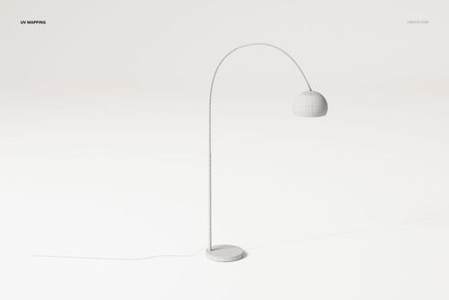Flexible floor lamp 3D model with a curved stem and dome-shaped shade, shown in a minimalist white scene.