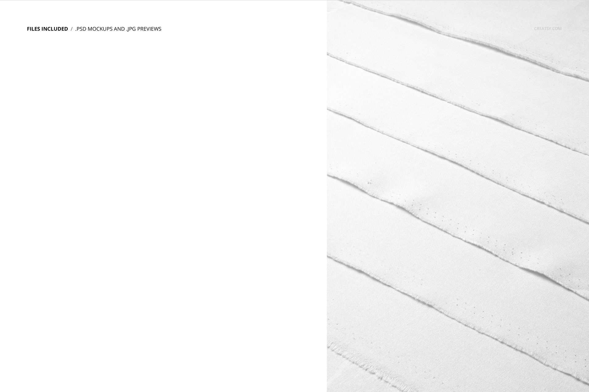 Folded fabrics mockup featuring several white cotton pieces laid side by side, viewed from a top perspective.