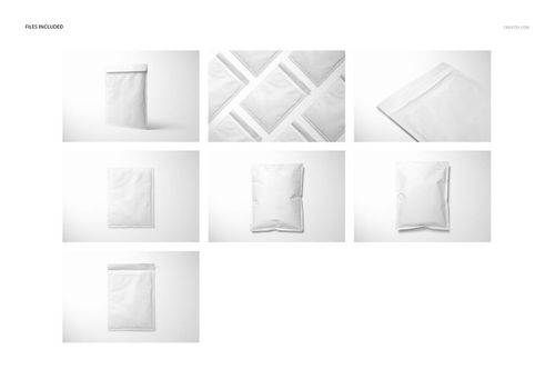 Envelope PSD mockup set with several white envelopes arranged in different positions and views against a neutral backdrop.