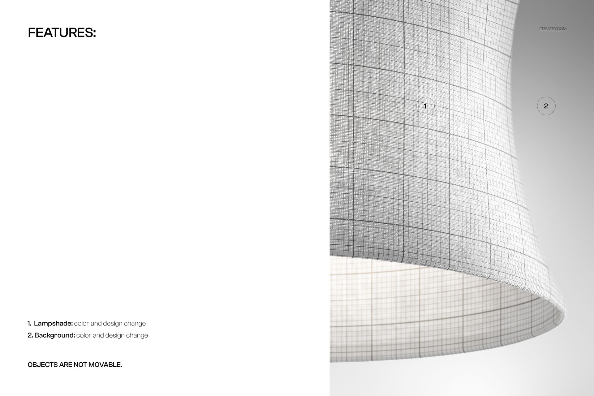 Close-up of a curved linen lampshade mockup featuring a delicate grid design and soft neutral tones.