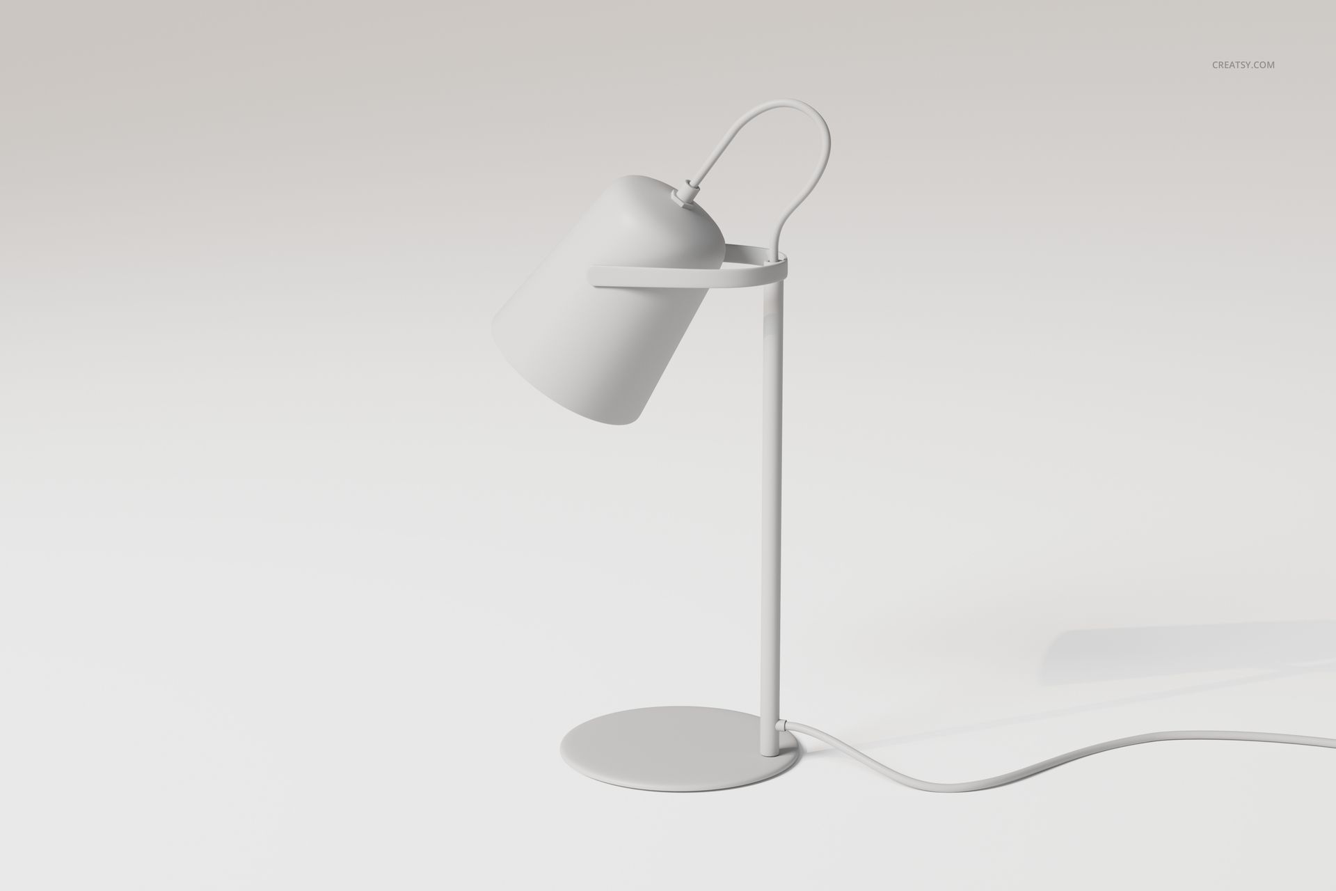 Minimalist desk lamp with a cylindrical shade and slender stand, shown in a side view on a plain white background.