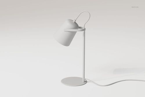 Minimalist desk lamp with a cylindrical shade and slender stand, shown in a side view on a plain white background.
